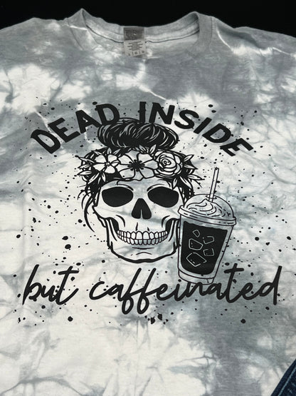 Dead Inside But Caffeinated Shirt,Fall shirt, Dead inside halloween shirt, Womens skeleton halloween shirt,Funny halloween shirt, Sarcastic Shirt ,Tie Dyed Tee