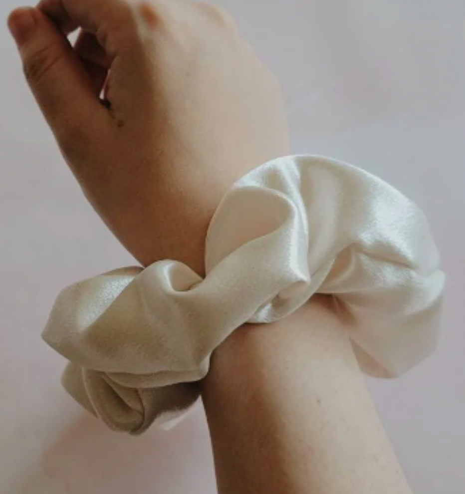 SCRUNCHIE, pony tail holder, White Cream Colored Satin Scrunchie High Quality-Hand made