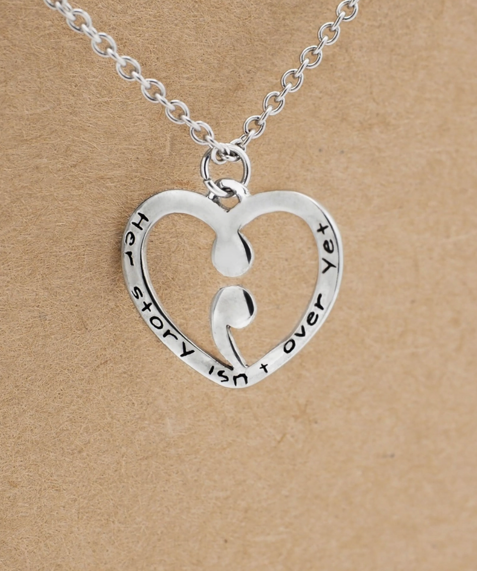 Leim Continue Semicolon Heart Necklace, Mental Health Awareness, Encouragement Gifts for Women